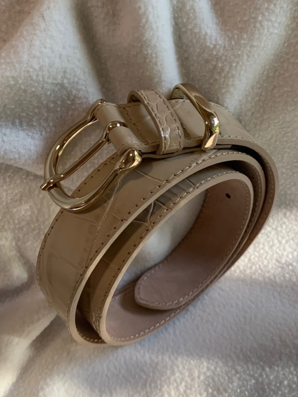 & Other Stories Creamy Brown Croc Embossed Leather Belt